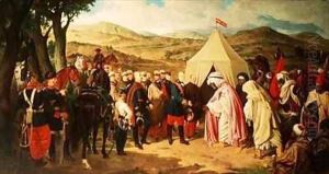 The Spanish meet with the Moroccans to negotiate a Peace Settlement by Joachin Dominguez Becquer