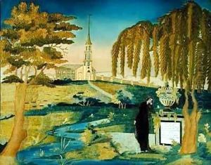 Woman standing at the memorial to the artist's husband
