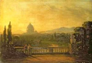 View of St.Peter's, Rome from the terrace of a villa by Sir George Howland Beaumont