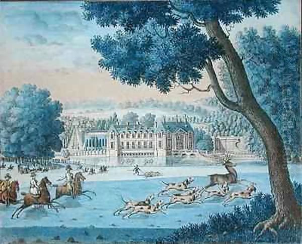 Chateau of the Duc de Bourbon and Hunting on the Lawn at Chantilly - view 1
