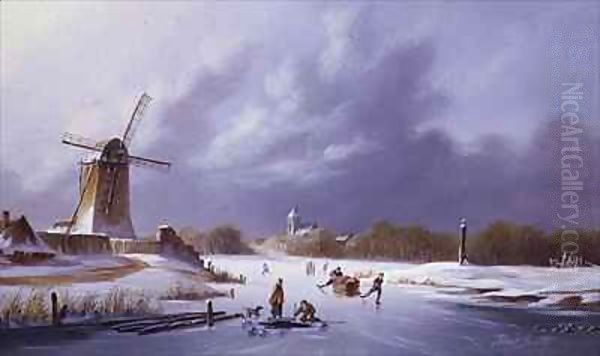 Dutch Frozen River Landscape - view 1