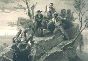 The Fight Between George and Tom Loker, plate 8 from 'Uncle Tom's Cabin' by Adolphe Jean-Baptiste Bayot