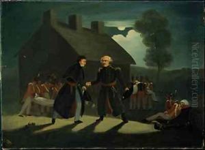 The meeting of Wellington (1769-1852) and Blucher (1742-1819) at La Belle Alliance after the Battle of Waterloo by H. Baynes