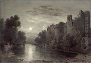 Allington Castle, near Maidstone, Kent, Moonlight by James Bayes