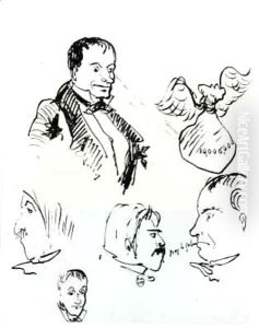Three self portraits and profiles of Jules Champfleury (1821-89) and Charles Asselineau (1820-74)