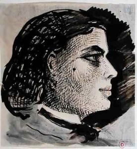 Manuscript page with portrait of Berthe, Baudelaire's last mistress by Charles Pierre Baudelaire