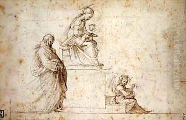 Virgin and Child on a pedestal with Joseph and an angel playing the mandolin - view 1