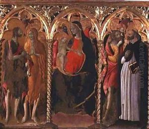 Triptych Madonna and Child (central panel) with St. John the Baptist, St. Mary Magdalene, St. Christopher and St. Dominic by Bartolomeo di Tommaso da Foligno