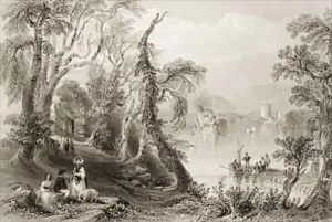Innisfallen, Killarney Lake, County Killarney by William Henry Bartlett