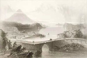 Pontoon Bridge at Lough Conn, County Mayo, Ireland by William Henry Bartlett
