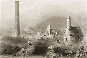 The Ruins at Glendalough, County Wicklow, Ireland by William Henry Bartlett