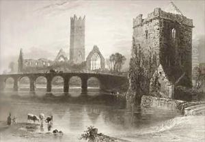 Clare Abbey, County Clare, Ireland by William Henry Bartlett