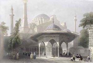 Court and Fountain of St. Sophia, Istanbul by William Henry Bartlett