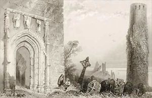 Doorway to a Temple, Clonmacnois, County Offaly, Ireland by William Henry Bartlett