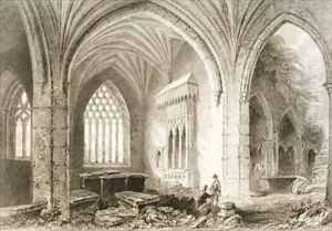 Interior of Holycross Abbey, County Tipperary, Ireland by William Henry Bartlett