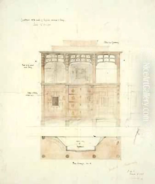 Design for Cupboard in English Walnut and Ebony - view 1