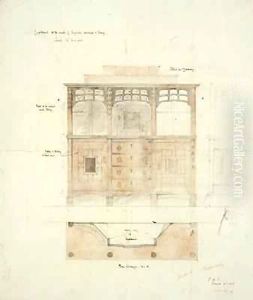 Design for Cupboard in English Walnut and Ebony by Sidney Barnsley