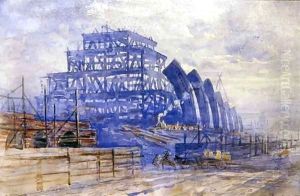 The Construction of the Train Shed, St. Pancras Station by Frederick Barnard