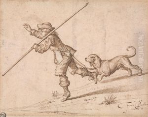 Man hunting with a pointed staff and a hound by Francis Barlow