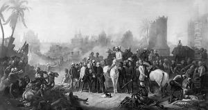 The Relief of Lucknow, and Triumphant Meeting of Havelock, Outram and Sir Colin Campbell by Thomas Jones Barker