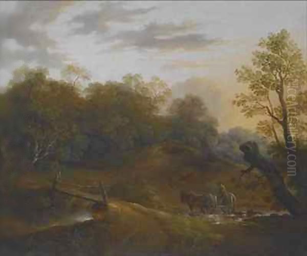 Pony Cart Crossing a Woodland Brook - view 1