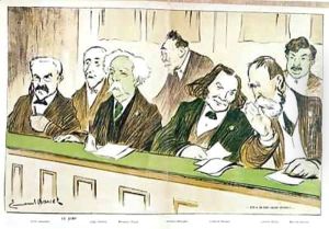 Caricature of Gabriel Faure (1845-1924) presiding over the Jury du Conservatoire by Emmanuel Barcet