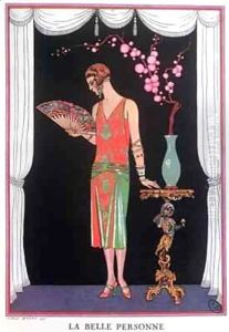 Worth evening dress, fashion plate from Gazette du Bon Ton by Georges Barbier