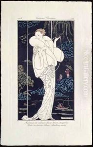 Wep.896 White Velvet Mantle Embellished with Pearls by Georges Barbier
