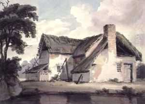 Thatched Cottage near a Pond by Joseph Barber