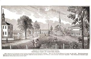 Central part of Concord, from 'Historical Collections of Massachusetts' by John Warner Barber
