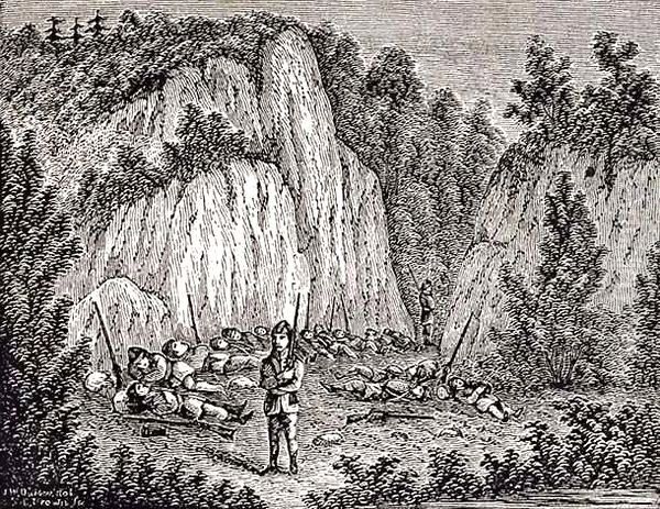 Connecticut Soldiers Reposing on Porter's Rock before Attacking the Pequot Fort - view 1