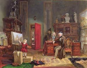David Roberts (1796-1864) and his granddaughter in his studio by John Ballantyne
