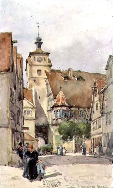 Street Scene, Rotenburg, showing the Weisser Turm and the Judentanzhaus - view 1