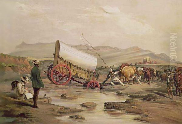 Klaass Smit's River, with a broken down wagon, crossing the Drift, South Africa - view 1