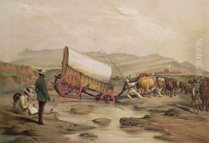 Klaass Smit's River, with a broken down wagon, crossing the Drift, South Africa