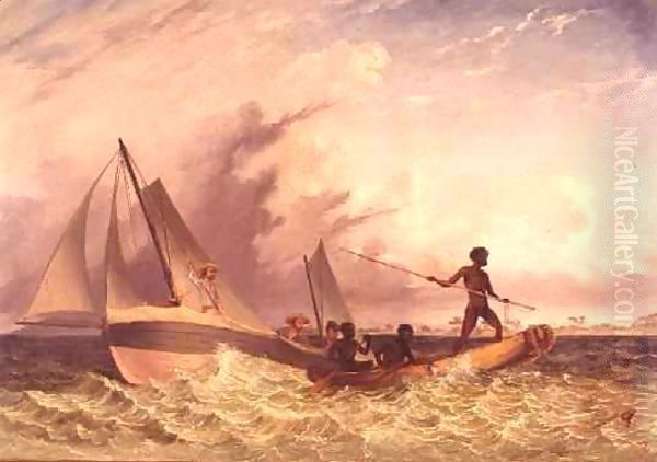 The Messenger's Long Boat and a native canoe, Goulburn Islands - view 1