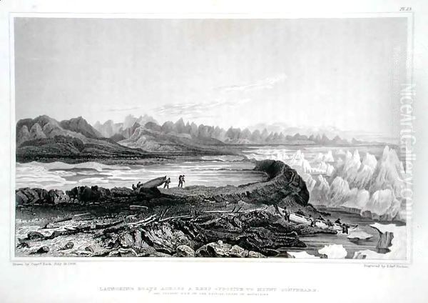Launching Boats across a Reef opposite to Mount Conybeare - view 1