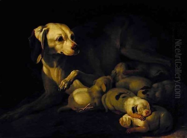 The Bitch Hound Nursing her Puppies - view 1