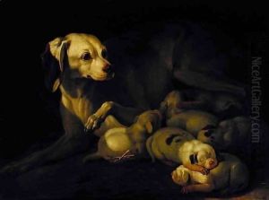 The Bitch Hound Nursing her Puppies by Jean Jacques Bachelier