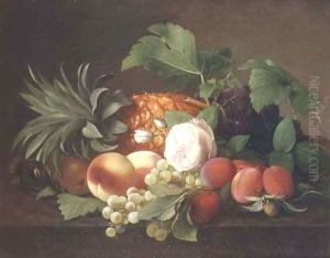 Still life with pineapple, peaches, plums and grapes by Alfrida Vilhelmine Ludovica Baadsgaard