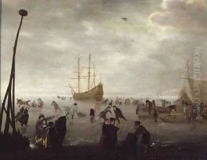 Landscape with Skaters and Sleighs by Barent Avercamp