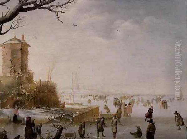 A Winter Scene with Figures on the Ice - view 1