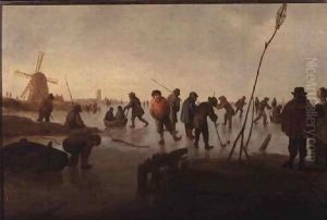 Figures skating on Frozen Waterway by Barent Avercamp