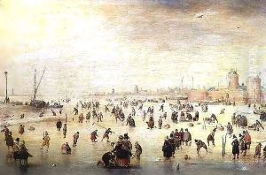 Skaters on a Frozen River by Barent Avercamp