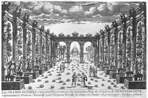Stage design by Giacomo Torelli (1608-78) for the opera 'Venere Gelosa' performed in 1643 at Teatro novissimo in Venise