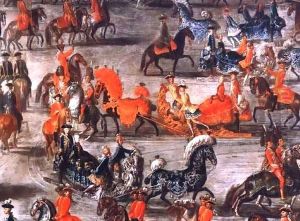 The Imperial Sleigh Ride on the occasion of the marriage of Emperor Joseph II of Austria to his 2nd wife Maria Josepha von Bayern: detail of the sleighs
