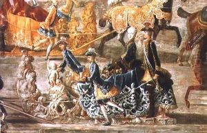 The Imperial Sleigh Ride on the occasion of the marriage of Emperor Joseph II of Austria to his 2nd wife Maria Josepha von Bayern: detail of a sleigh by J.C. & Purgau, F.M.A. Auerbach