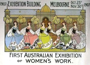 Design for a poster advertising the 'First Australian Exhibition of Women's Work' at the Exhibition Building in Melbourne by Helen L. Atkinson