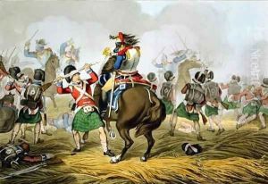 French Cuirassiers at the Battle of Waterloo, Charged and Defeated by the Highlanders and Scots Greys by John Augustus Atkinson
