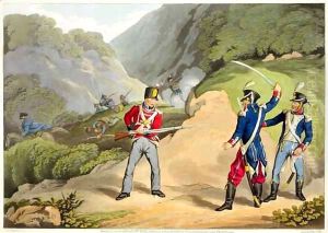 A British Soldier Taking Two French Officers at the Battle of the Pyrenees by John Augustus Atkinson